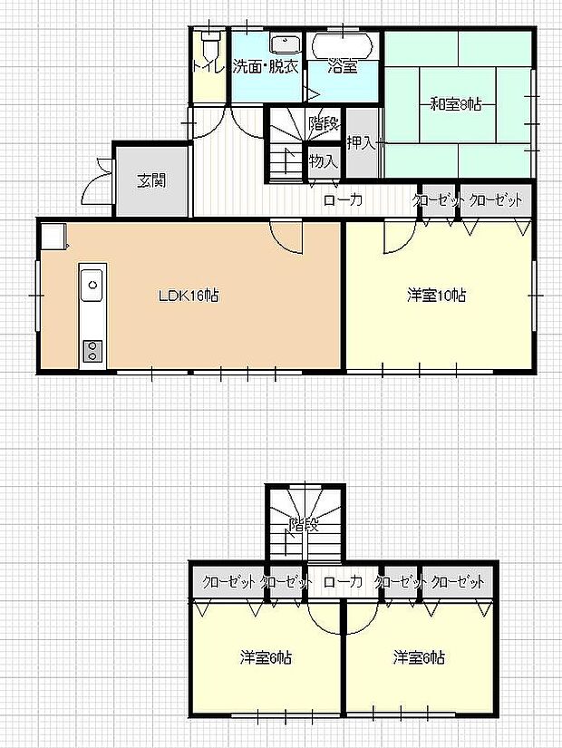 【間取り図】お住まいになりやすい4LDKの間取りです。1階にお部屋が2部屋ございますので階段の上り下りも少なく生活が可能な住宅です。