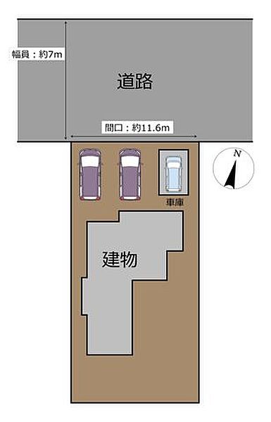 【区画図】普通車2台並列駐車可能、軽自動車1台は車庫へ駐車可能です。週末はもちろん平日でもご案内可能です。（要相談）