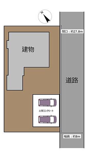 【区画図】普通車2台並列駐車できるように土間コンクリートで整地しました。週末はもちろん平日でもご案内可能です。（要相談）