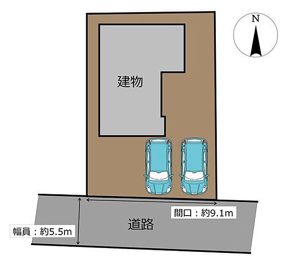 【区画図】普通車2台並列駐車可能です。