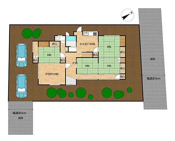 【区画図】北側の古い小屋は解体予定になるので、そちらに横づけで駐車ができるようになります。