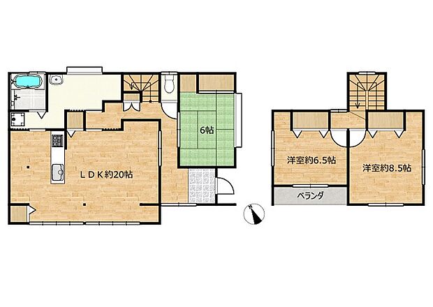 【完成間取り図】3LDKの間取りです。各居室には収納がありお部屋を広く使うことのできる住宅です。