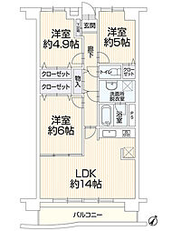 ロイヤルパレス八乙女 3LDKの間取図画像