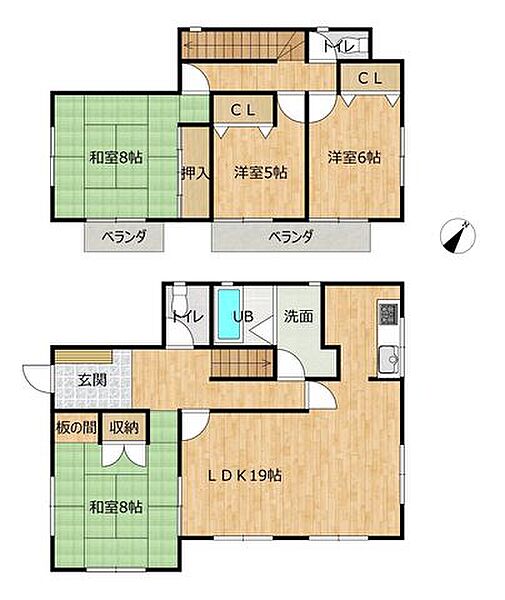 【間取図】4LDＫの間取りです。全室6帖以上で十分な部屋数がありますので、ご家族でも住みやすい住宅です。