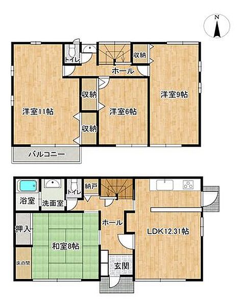 【リフォーム中】4LDKの間取りです。各部屋に収納があるので、部屋を広く使える間取りです。