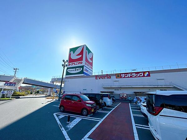 【周辺環境】エブリア様まで800m（徒歩約11分）です。駐車場も広く日用品から生鮮品まで揃っていて便利です。