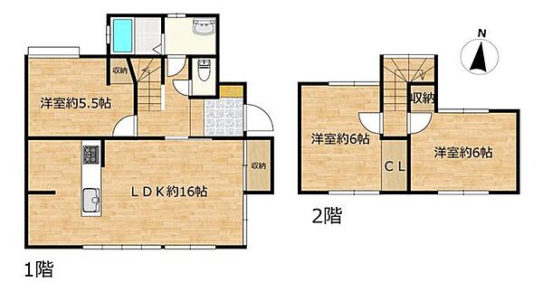 2階の間取りです。残置物は撤去します。