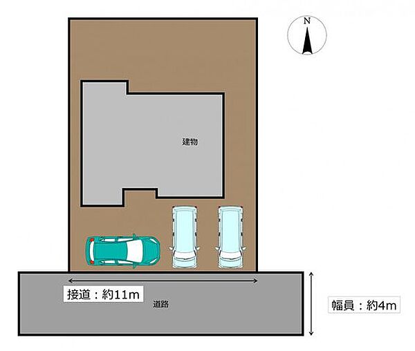 区画図です。横付けで1台、並列で2台駐車可能です。是非、現地でご確認ください。