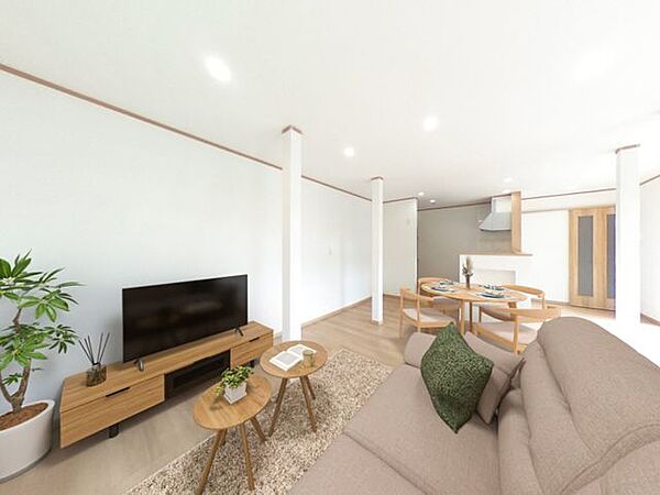 CG合成で家具を配置したイメージです。価格には消費税、リフォーム費用を含みます。リフォーム中でもご案内可能。内覧希望の方はお電話ください。