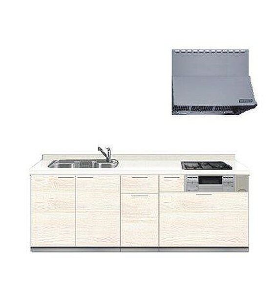 【同仕様画像】キッチンは新品のシステムキッチンに交換します。天板が人造大理石で熱や傷に強くお手入れがしやすいです。