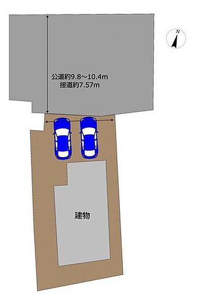 【区画図】土地52坪。建物32坪。駐車スペース車種により2～3台駐車可能です。