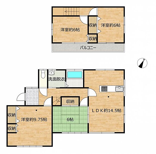 【間取り図】4LDKの内外装フルリフォーム住宅です。建坪29坪の住宅です。クロス貼り、一部フローリング張り、水回り交換（キッチン・浴室・トイレ・洗面）他。