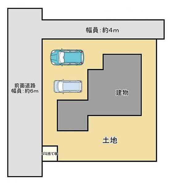 【区画図】土地55坪、駐車場2台。外壁塗装、屋根塗装、庭木伐採、砕石敷き込みをいたしました。