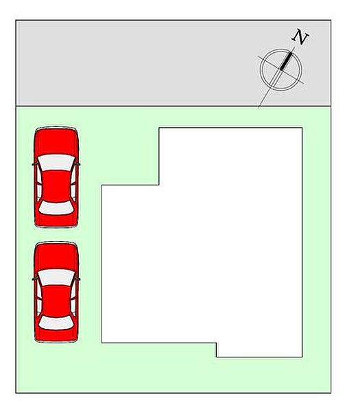 【区画図】土地30坪、建物20坪。駐車スペース2台ございます。お庭スペースがコンパクトなので、夏場の管理も楽々ですね。