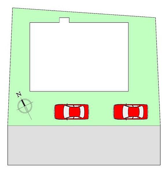 【区画図】敷地ゆったり45坪。駐車は2台可能です。ご家族それぞれのお車をお持ちでも安心ですね。