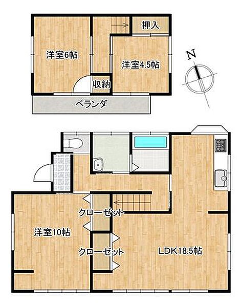 【間取り図】建坪27坪3LDK、リビング広々18帖！ご家族で団欒するのに十分な広さですね。