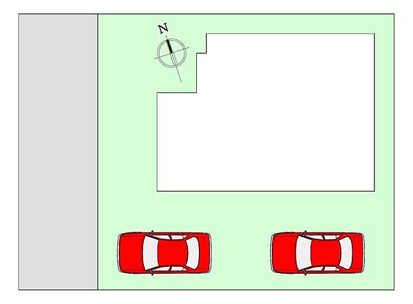 【区画図】敷地は56坪で駐車は2台可能です♪ちょっとしたお庭スペースもあるため、家庭菜園なども楽しめます。