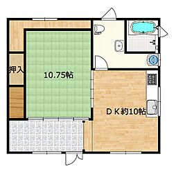館林市朝日町　戸建て 1DKの間取り