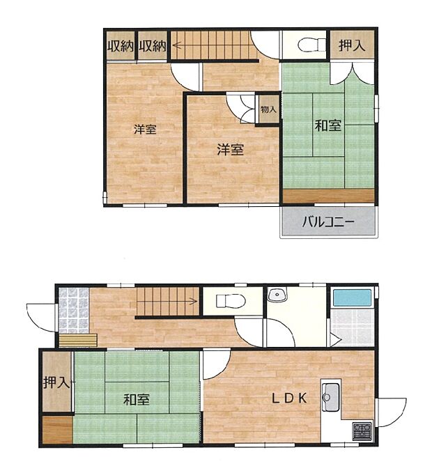 【間取り図】2階に3部屋あるので、ご家族1人1人がお部屋を持つことができます。全室南向きで陽当たり良好なオウチです。