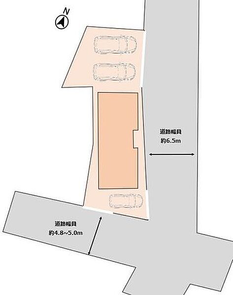 【敷地図】敷地図です。お車は北側の駐車場に2台と南側のスペースに1台停めていただけます。
