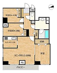 高崎鞘町シティハウス 3LDKの間取図画像