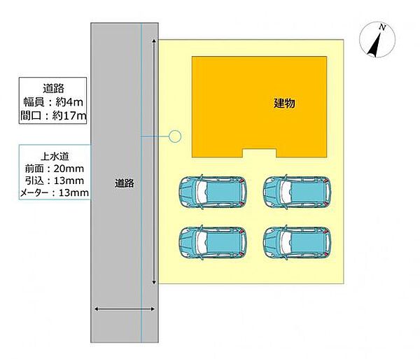 【敷地図】普通車縦並列4台駐車可能です。