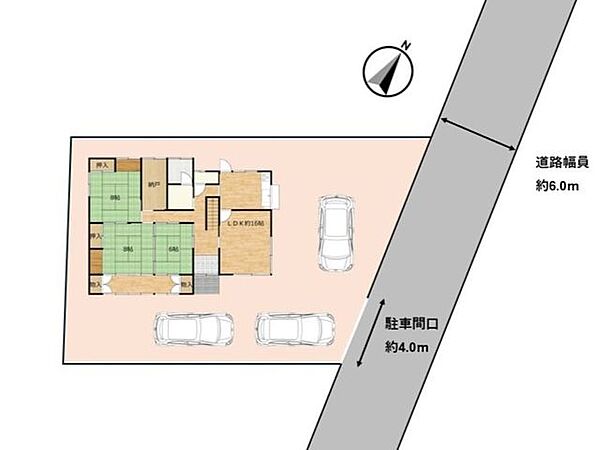 【区画図】庭木は撤去を行い、お車3台お停めいただけるようになりました。
