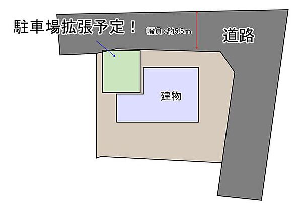 【敷地図】駐車場は拡張工事を行い、駐車しやすくうまれかわります。