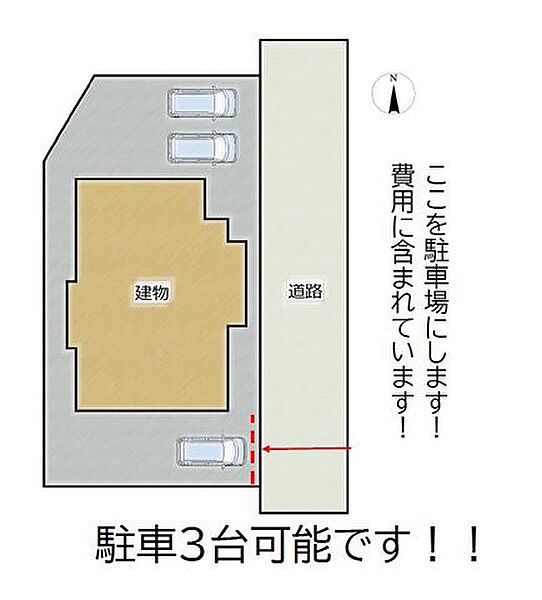 【敷地図】一部フェンスを解体して駐車3台可能になります！