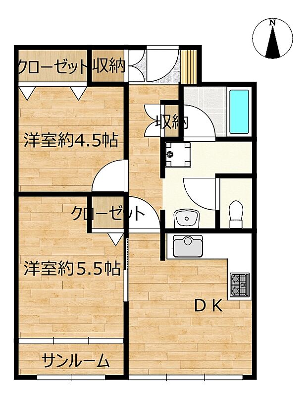 【リフォーム済・間取り図】リフォーム後の間取り図です。和室は2部屋とも洋室へ間取り変更を行い、今風のお部屋へリフォーム致しました。