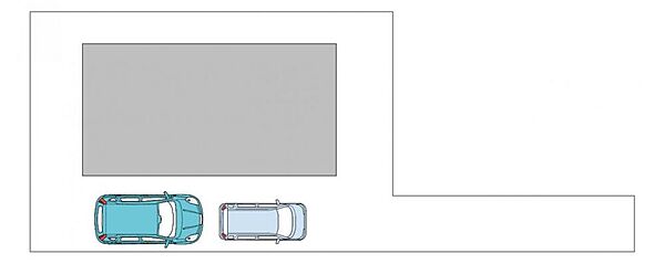 【区画図】普通車と軽自動車の2台駐車することができます。お車をお持ちでない場合はお庭として利用するのもいいですね。