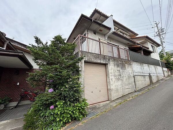 【現地外観・南東側】東側道路沿いに倉庫があります。車は駐車できませんが、バイクや自転車などを停めるのにもいいですね。