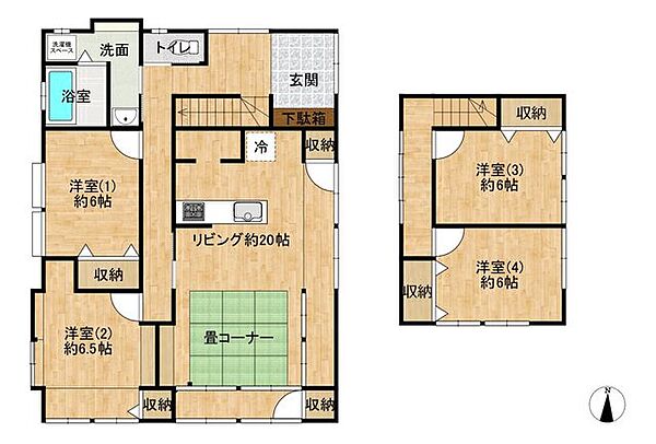 【リフォーム中/間取り図】建物面積36坪。一部サッシを耐震補強工事により壁へ変更いたします。4LDKへ間取り変更し、対面キッチンと畳スペースがあるLDKへとリフォーム。