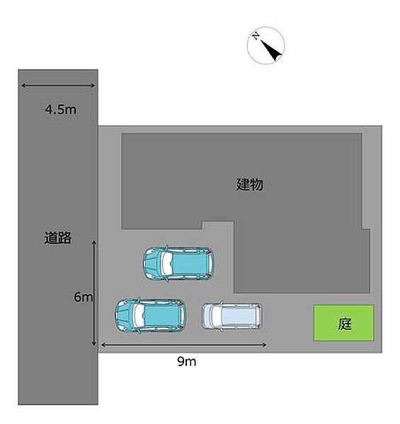 【リフォーム中/区画図】現在、庭やガレージの場所を駐車場に造成工事を行います。普通車2台と軽1台とめること可能になります。