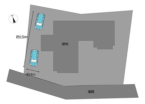 【リフォーム予定/区画図】お車は縦列で2台停めることができます。