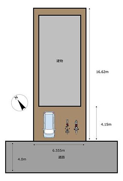 【区画図】軽自動車等車種によってはこのような駐車の仕方も可能です。