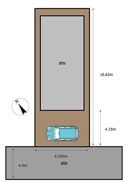 【区画図】外構工事を行い、駐車スペースを1台分確保しました。