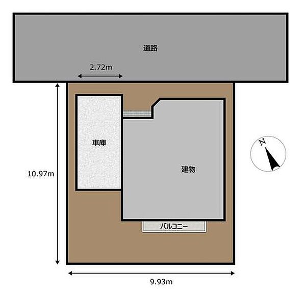 【区画図】縦列2台分の駐車スペースがございます。前面道路は交通量が少ないので安心して車の出し入れをすることができます。