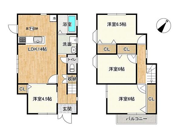 【間取図】洋室4部屋の4LDKの間取りです。リビングや廊下も広々で、各部屋に収納があるのは嬉しいポイントです。