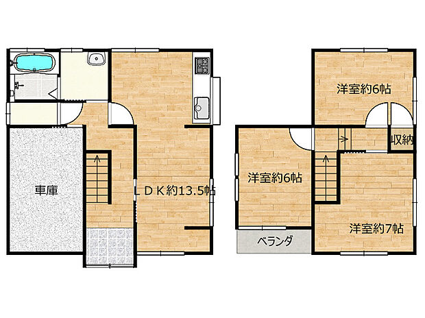 間取り図です。2階に居室が3部屋ある4DKです。