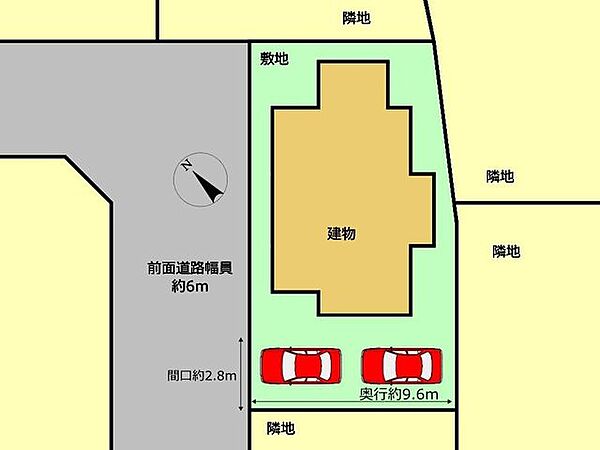 区画図です。縦列で普通車2台駐車可能です。
