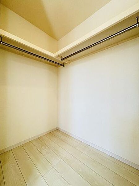 2階南東側洋室にあるウォークインクローゼットです。ポールも付いているので、お洋服の収納も可能です。