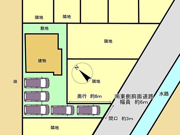 区画図です。車種にもよりますが、5台駐車可能です。