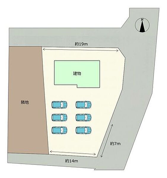 【区画図】土地188.78坪あり建物南側に広いスペースがあり、、駐車は6台以上可能です。東側から敷地内への出入りが可能です。