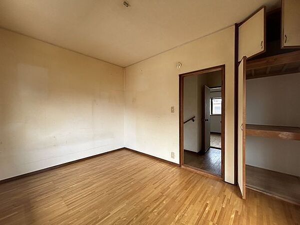 【リフォーム中】　2階西側　洋室(別視点)洋室　天井・壁のクロス張替え、建具交換、照明交換等を行う予定です。