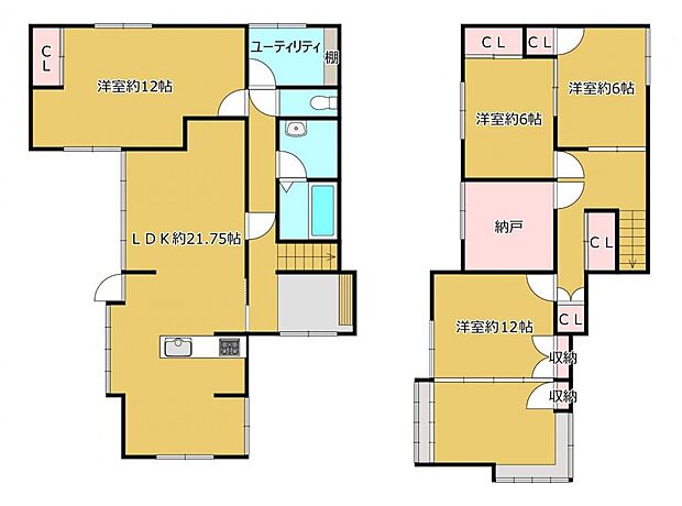 【間取り図】4SLDK駐車2台のお家となります。すべての居室が6帖以上なので広々お住まい頂けます。
