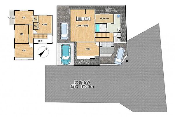【敷地図】合計駐車3台可能！角地なのでお隣さんを気にせずお住まい頂けます。