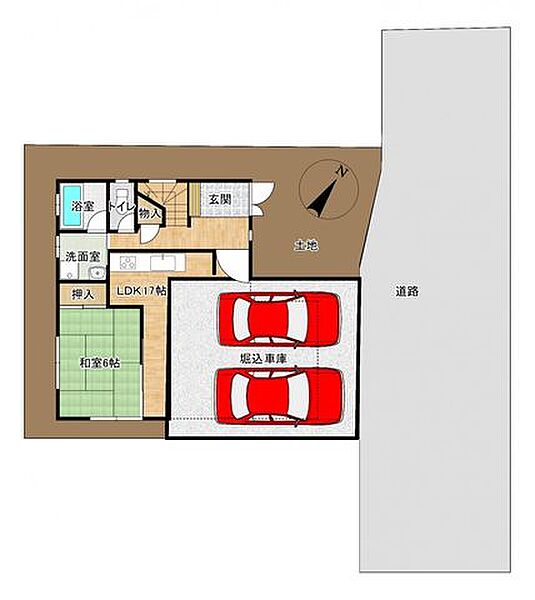 【区画図】堀込車庫並列2台付き住宅です。シャッターがついています。