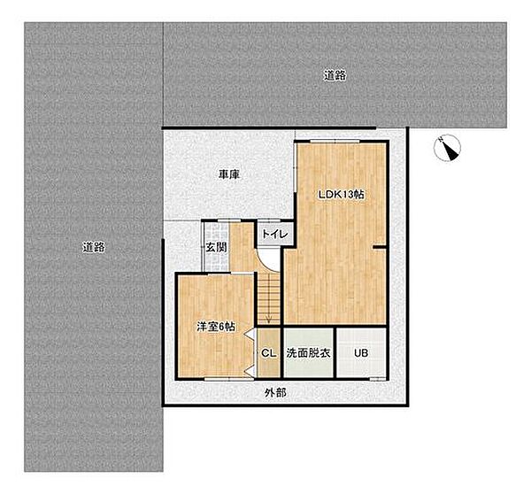 【配置図】配置図になります。車庫スペース1台ございます。日々のランニングコストを抑えられるのでうれしいですね。