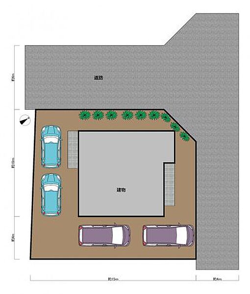 【外構図】庭木や物置を撤去して駐車スペースを広げました。手入れも楽になりますね。